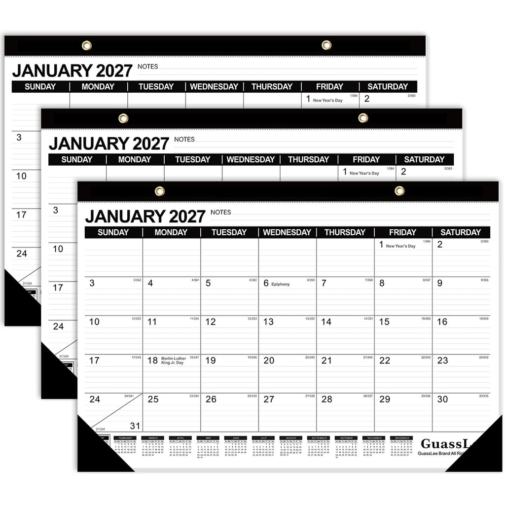 GuassLee Desk Calendar 2026-2027 - 19 Months Academic Calendar 17" × 11.5" Desktop Calendar from Jun. 2026 to Dec. 2027 with Julian Date for Home School Office Desk Top Organizing
