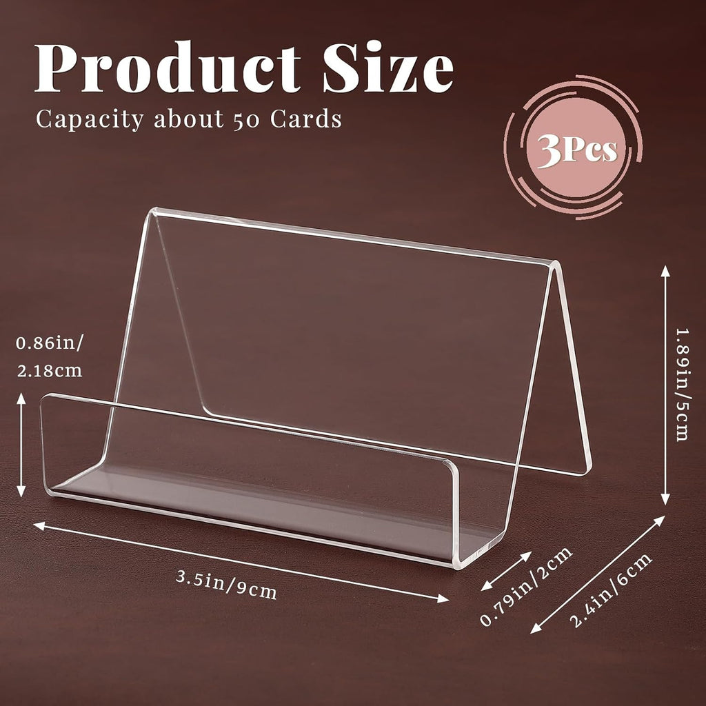 3 Pcs Acrylic Business Card Holder for Desk, Desktop Business Card Stand, Clear Name Cards Display Holder for Exhibition Accessories Home Office, Capacity: 50 Cards