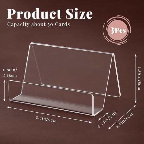 3 Pcs Acrylic Business Card Holder for Desk, Desktop Business Card Stand, Clear Name Cards Display Holder for Exhibition Accessories Home Office, Capacity: 50 Cards