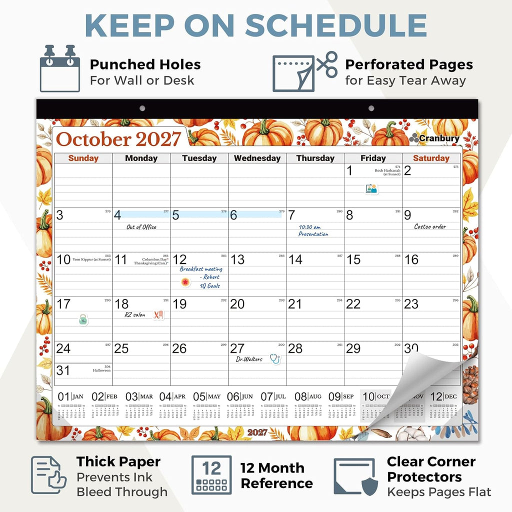 CRANBURY 2026-2027 Desk Calendar 22x17, 18-Month Wall Planner