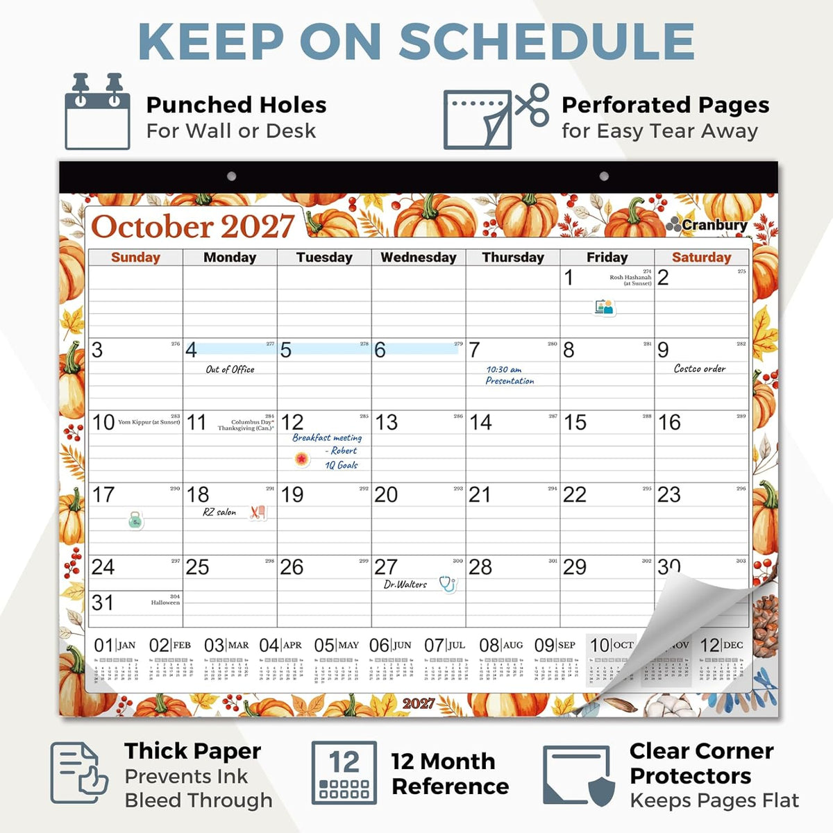 CRANBURY 2026-2027 Desk Calendar 22x17, 18-Month Wall Planner