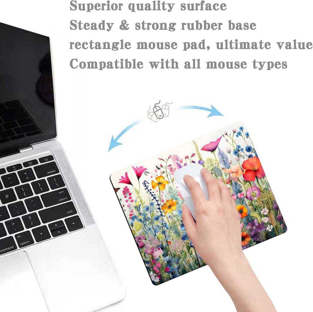 Gorgeous Flowers Plants Mouse Pad,Pink Floral Rose Mouse Pads for Desk,Soft Computer Mouse Mat Cute Mousepad Cloth Computer Mouse Pads for Women,Square Waterproof Non-Slip Rubber Base MousePads