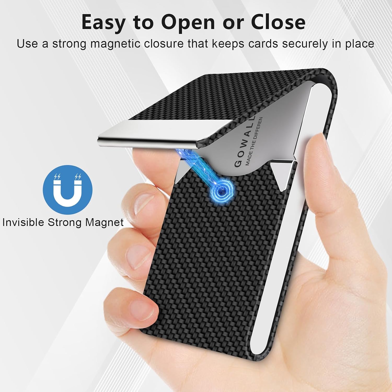 Black Carbon Business Card Holder with Magnetic Closure, Slim Metal PU Business Card Case for Men Women, 3.7 x 2.3 inches RFID Blocking Credit Cards Holder for Pocket or Bag Storage