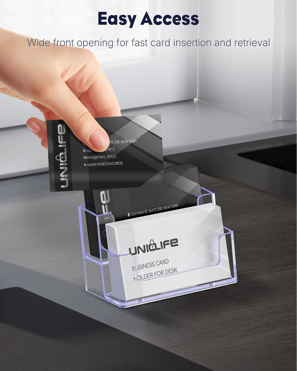 Uniclife 2 Pack Acrylic Business Card Holder for Desk, 120 Card Capacity