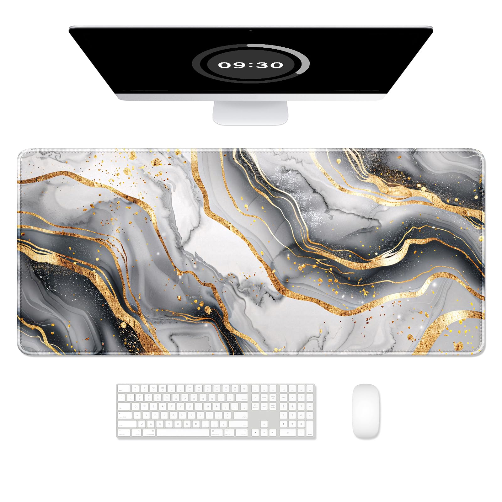 Auhoahsil Desk Mat, Ultra Large Mouse Pad, XXL Gaming Mousepad, Green Tropical Leaves Deskpad, Big Extended Full Size Mouse Pad, Desktop Desk Matt for Keyboard, Laptop & Computer, 35.5 x 15.7 in