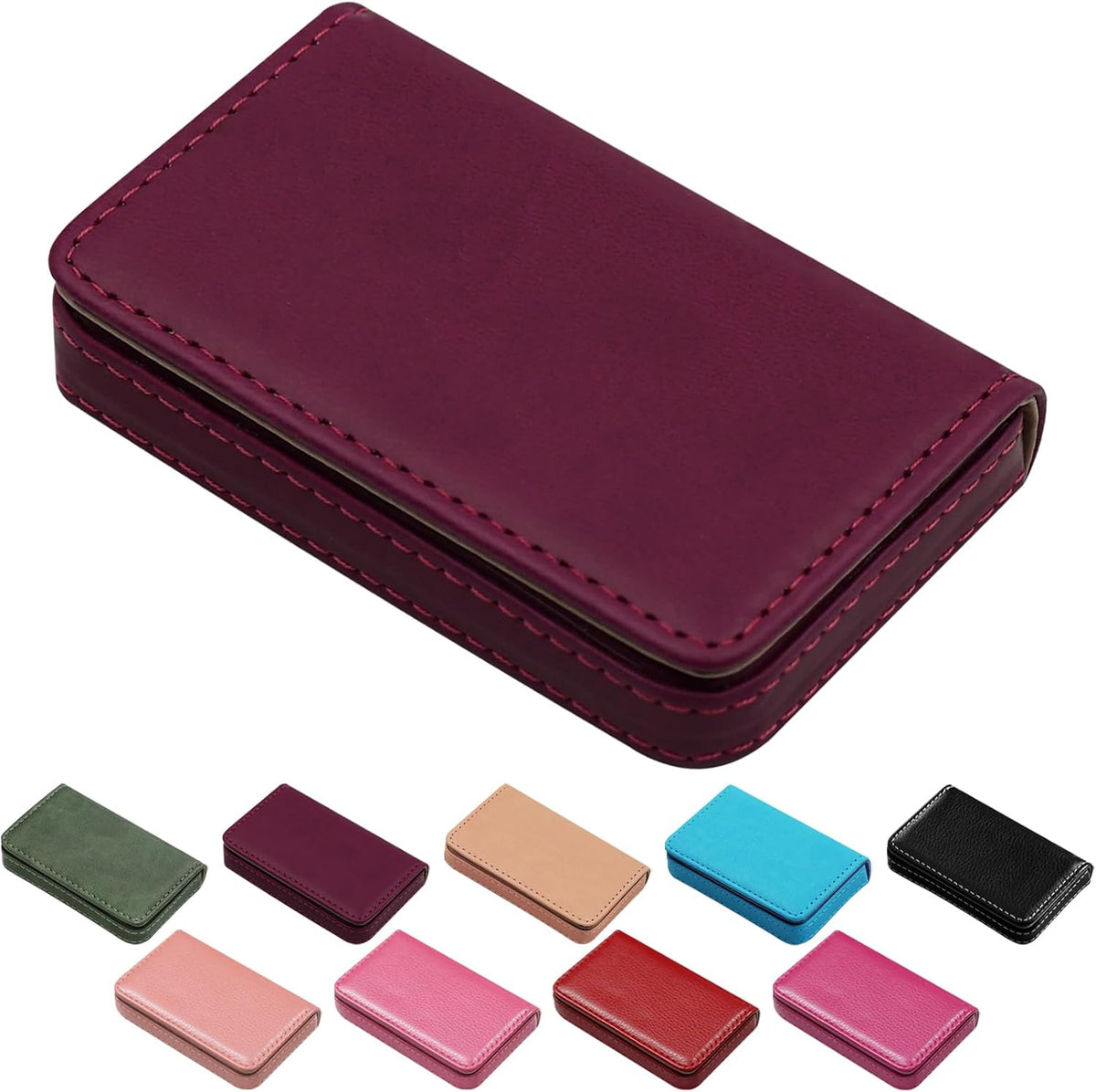 Business Credit Card Holders, Magnetic Sealing Anti Drop, PU Leather Debit Card Protector Organizer Case (Maroon Red)
