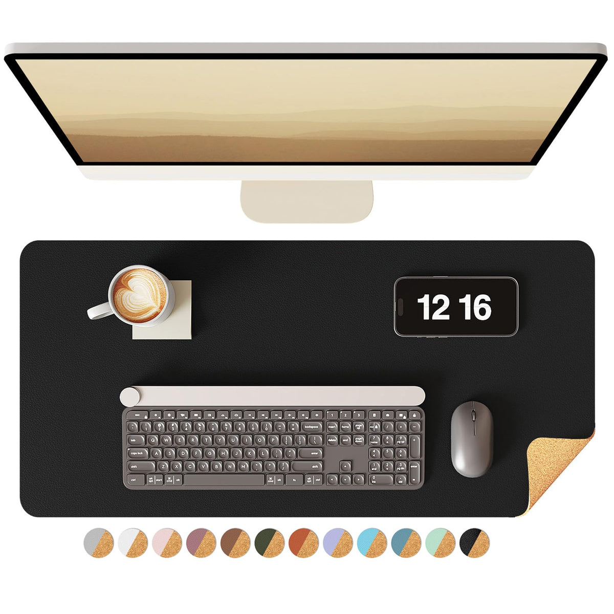 YSAGi Double-Sided Desk Pad, 31.5"x15.7"Leather Desk Mat, Eco Cork Desk Pad Protector,Large Mouse Pad,Waterproof Desk Blotter for Office/Home(Coffee)