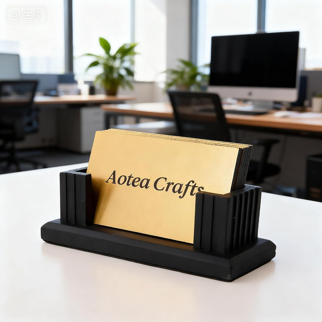 Concrete Business Card Holder Desk - Business Card Display Stand - Black