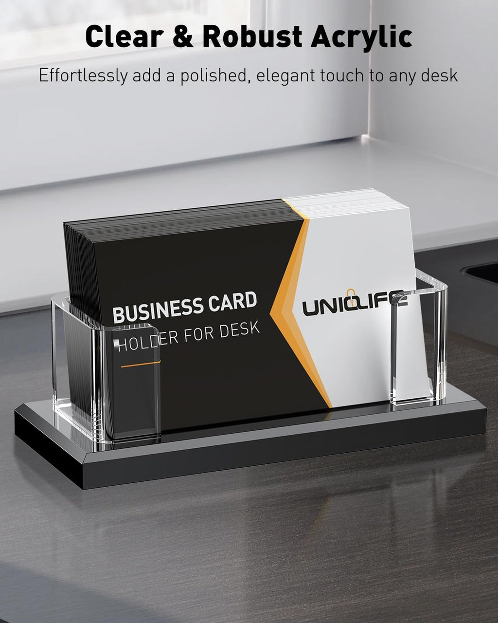 Uniclife Acrylic Business Card Holder for Desk 1 Slot, 60 Card Capacity