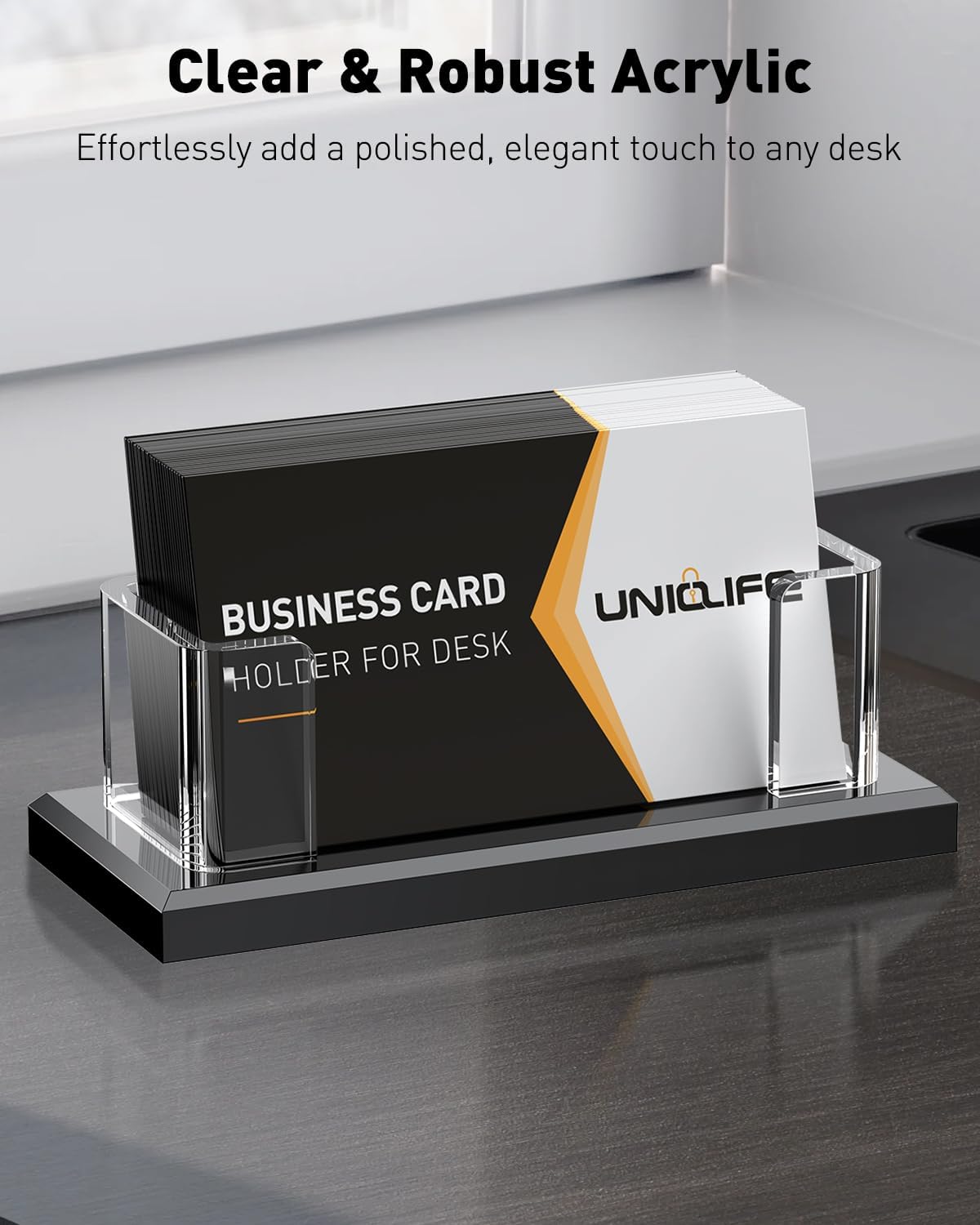 Uniclife Acrylic Business Card Holder for Desk 1 Slot, 60 Card Capacity