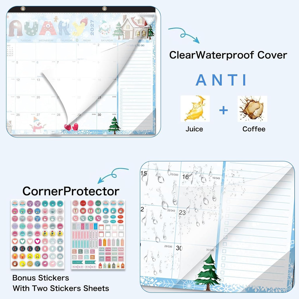 Desk Calendar 2026-2027- 18 Month Desk Calendar july 2026-2027 Dec,17" x 12", Large Monthly Desktop Calendar with Daily Blocks, Thick Paper, Corner Protectors (2 Stickers Included)