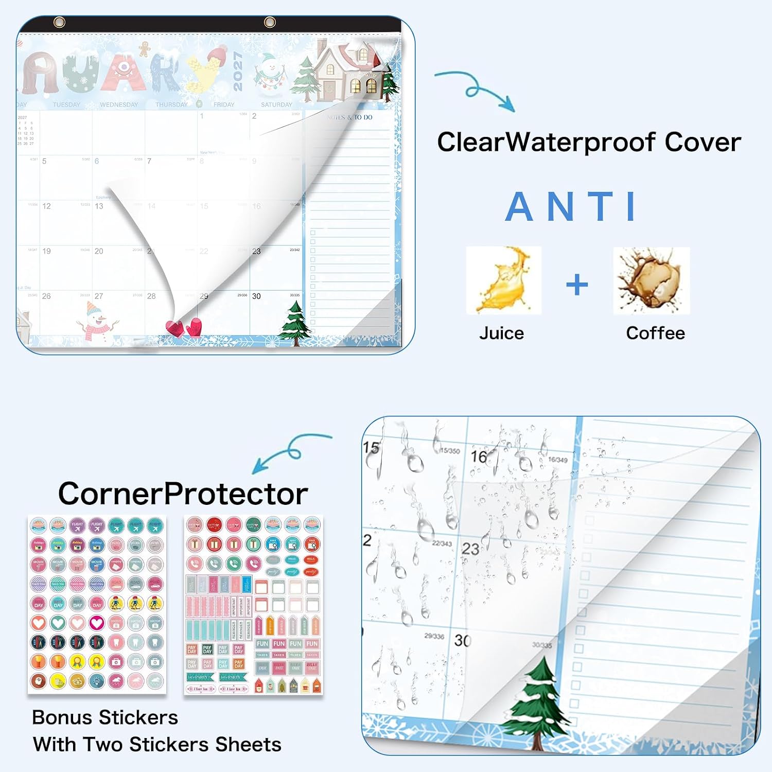 Desk Calendar 2026-2027- 18 Month Desk Calendar july 2026-2027 Dec,17" x 12", Large Monthly Desktop Calendar with Daily Blocks, Thick Paper, Corner Protectors (2 Stickers Included)
