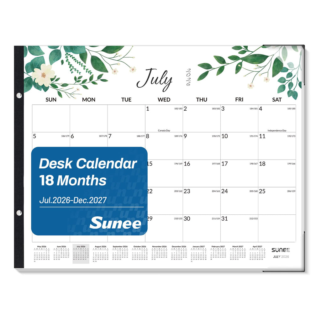 SUNEE Desk Calendar 2026 Large 22x17 from July 2026 to December 2027, Extra Large Desktop Monthly Calendar Pad 18 Months For Teacher or Office, Desk Top, Seasonal
