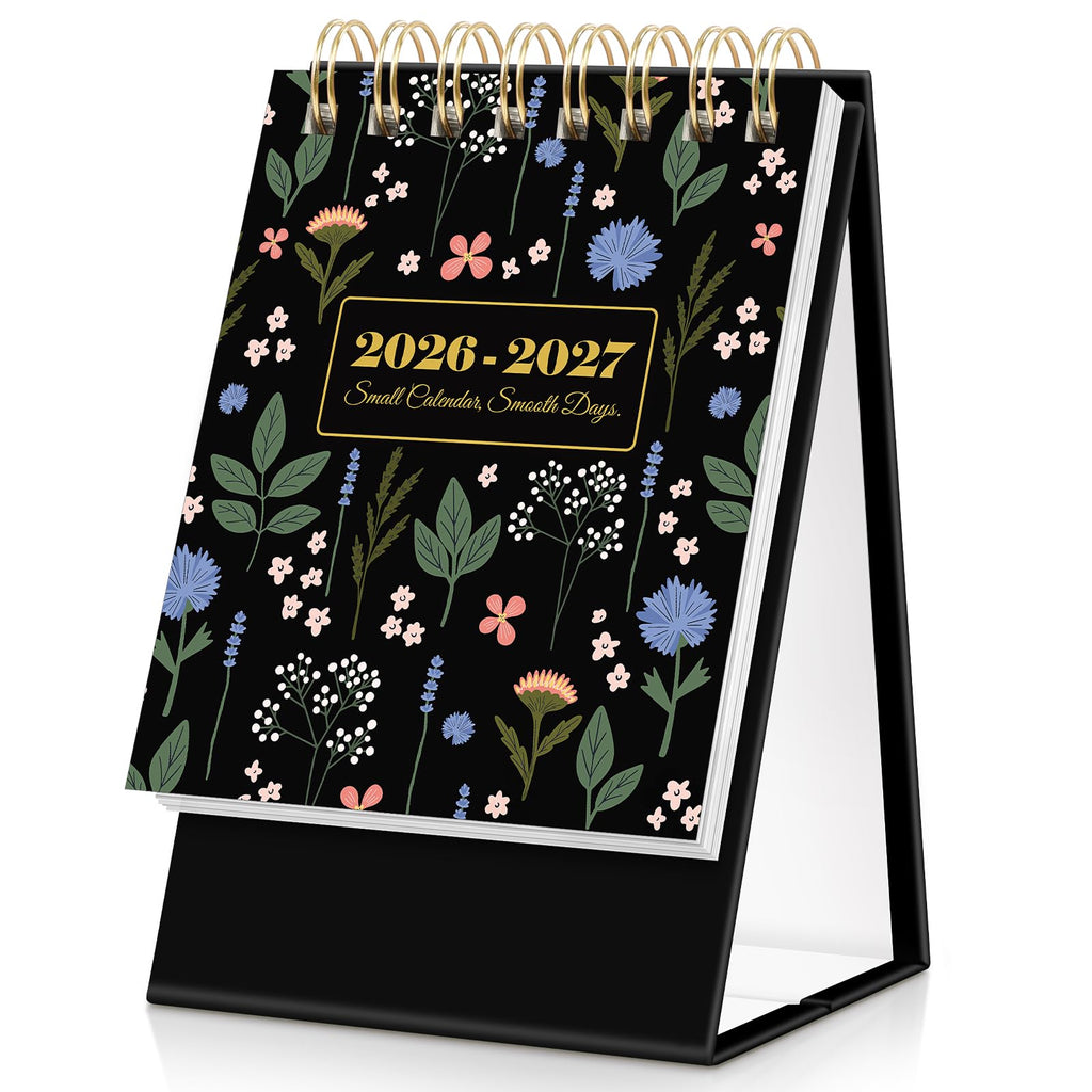 KONVINIT Small Desk Calendar 2026-2027, Floral 2026 Desk Calendar - Runs From January 2026 Until December 2027, 24 Months Mini Desktop Calendar 2026 for School, Home & Office Supplies