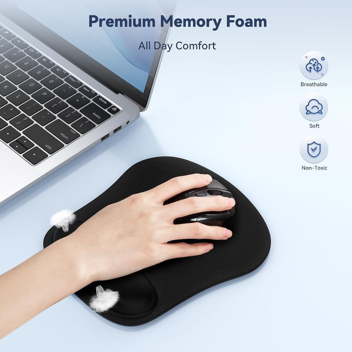 TECKNET Ergonomic Mouse Pad with Wrist Support Black
