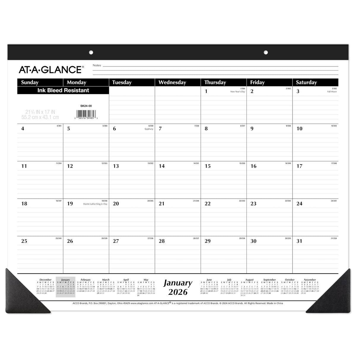 AT-A-GLANCE 2027 Desk Pad Calendar, Monthly Desk Wall Planner, 21.75" x 17", Ruled Blocks, 3 Pack (AZSK240027), White