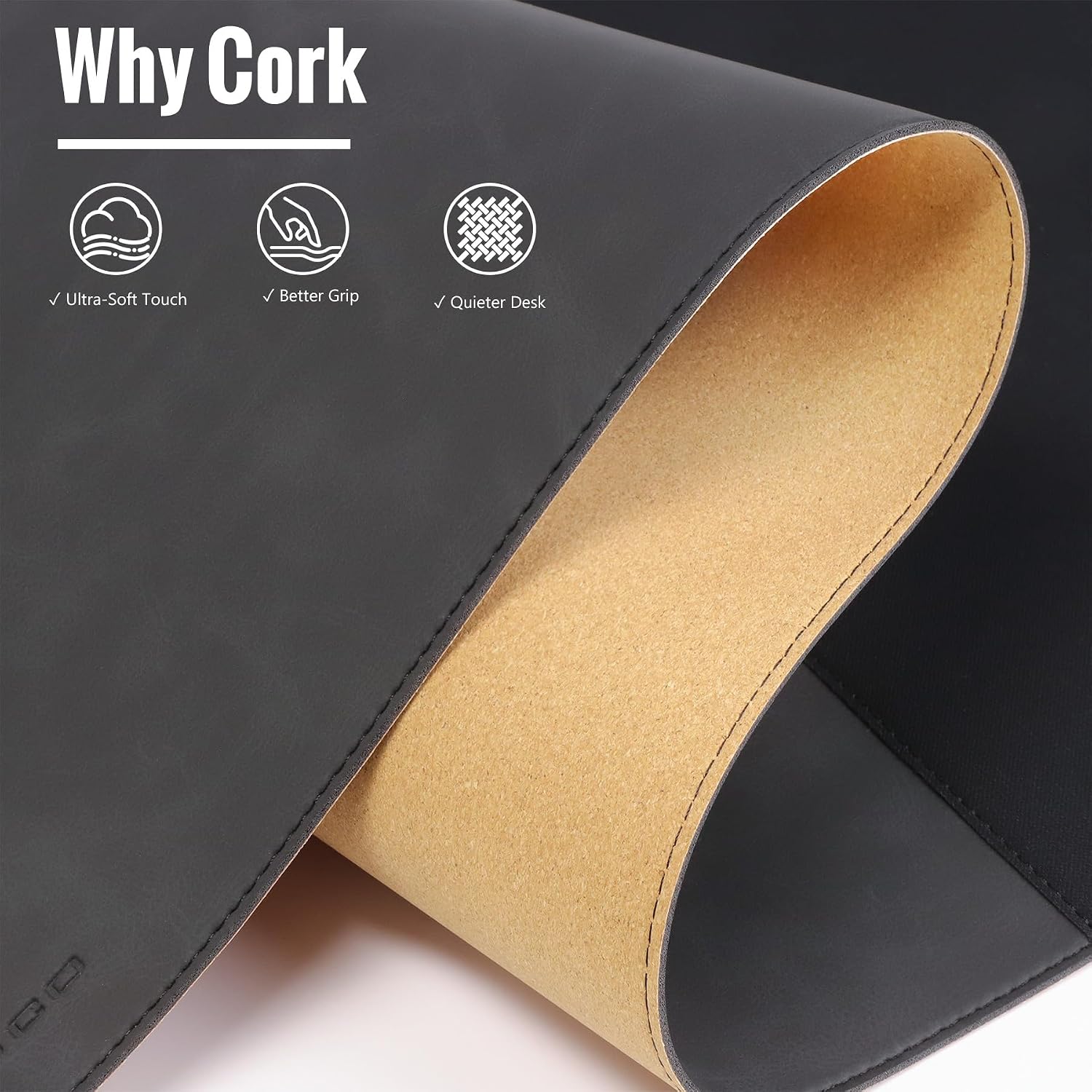 HAUTOCO Cork Desk Mat 31.5"x15.7", Distressed PU Leather & Cloth Desk Pad