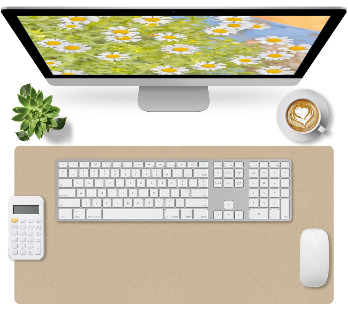 Bloss Leather Desk Pad and Keyboard Wrist Rest, Large Mouse Pad + Keyboard Pad+Mouse Wrist Support, Non-Slip Desk Mat Protector for Office, Home(31.5×15.7 Inches,Beige)