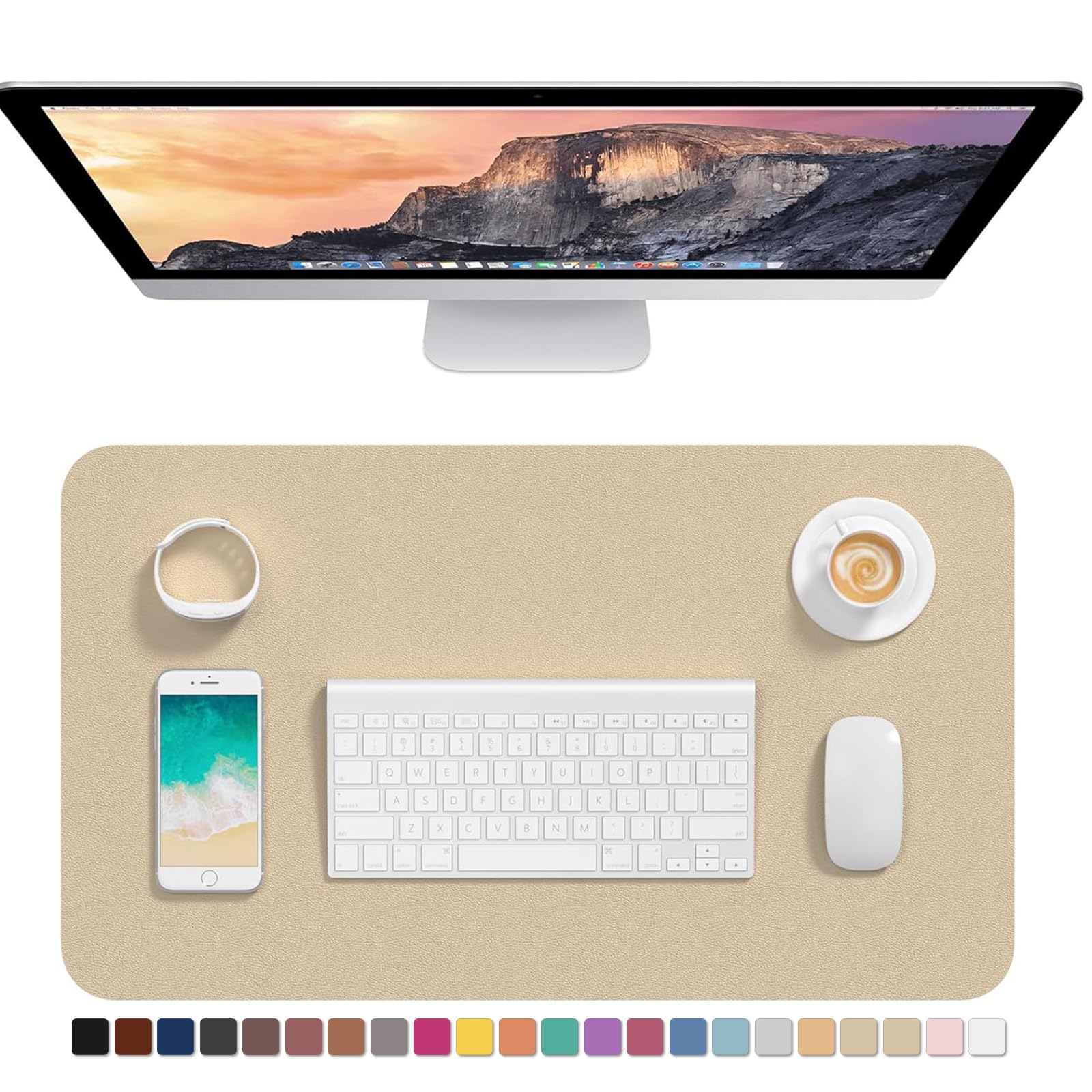 Hsurbtra Desk Pad, 30" x 14" PU Leather Desk Mat, XL Extended Mouse Pad, Waterproof Desktop Blotter Protector, Non-Slip Ultra Thin Large Laptop Keyboard Writing Mat for Office Home, Pink