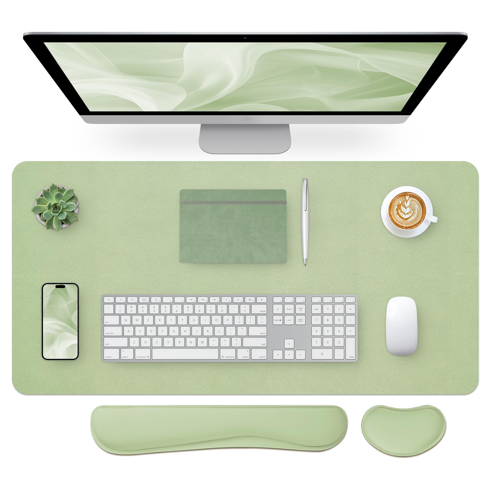 Bloss Leather Desk Pad and Keyboard Wrist Rest, Large Mouse Pad + Keyboard Pad+Mouse Wrist Support, Non-Slip Desk Mat Protector for Office, Home(31.5×15.7 Inches,Beige)