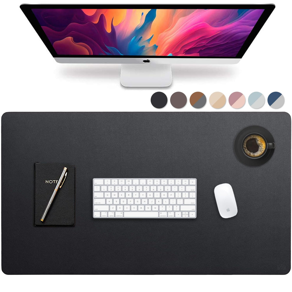 Vine Creations Leather Desk Mat 24" x 17", Desk Protector, PU Leather Desk Pad, Small Desk Pad Mat, Desk Blotter, Desk Pads on Top of Desks, Small Desk Mat for Home or Office (Black)