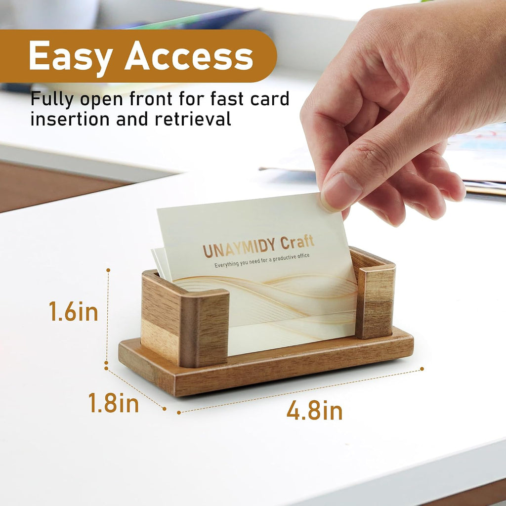 Acacia Wood Business Card Holder Desk Office Essentials, 60 Card Capacity