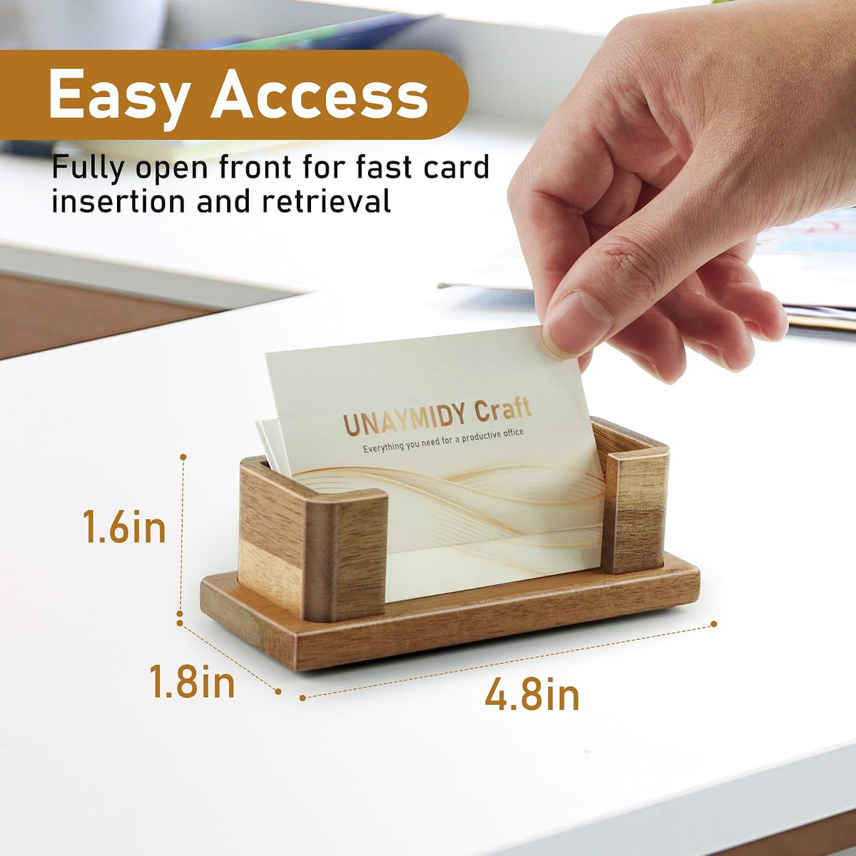 Acacia Wood Business Card Holder Desk Office Essentials, 60 Card Capacity