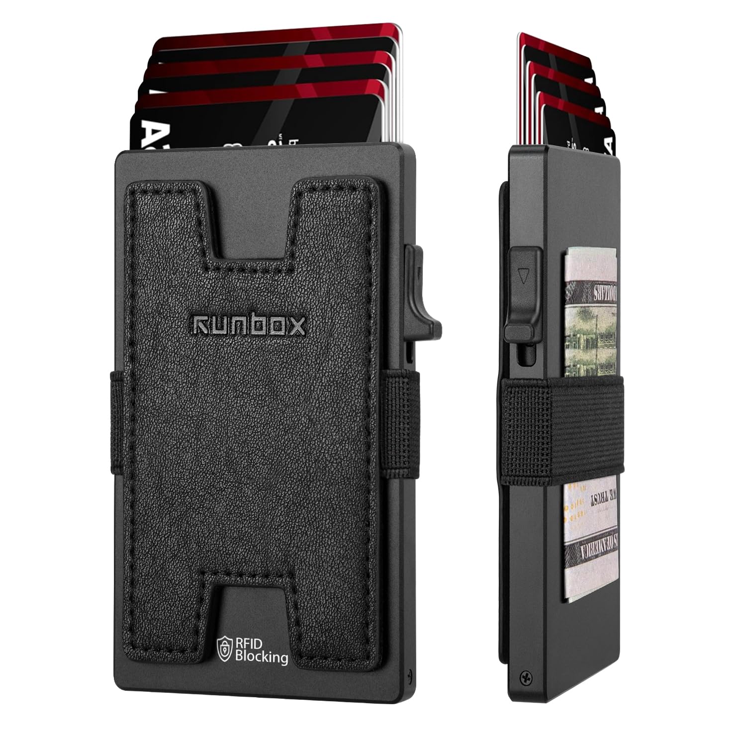 RUNBOX Slim Wallet for Men, RFID Aluminum Pop-Up Card Holder for 12 Cards