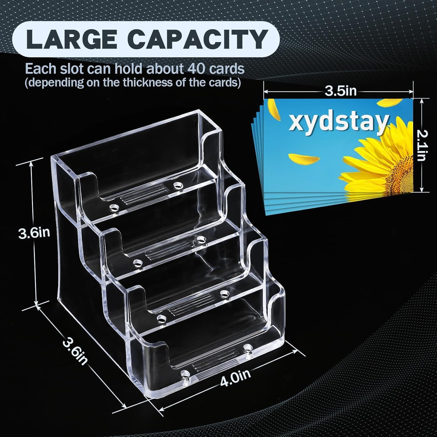 xydstay Acrylic 4-Tier Business Card Holder for Desk with 4 Pockets, 2 Pack