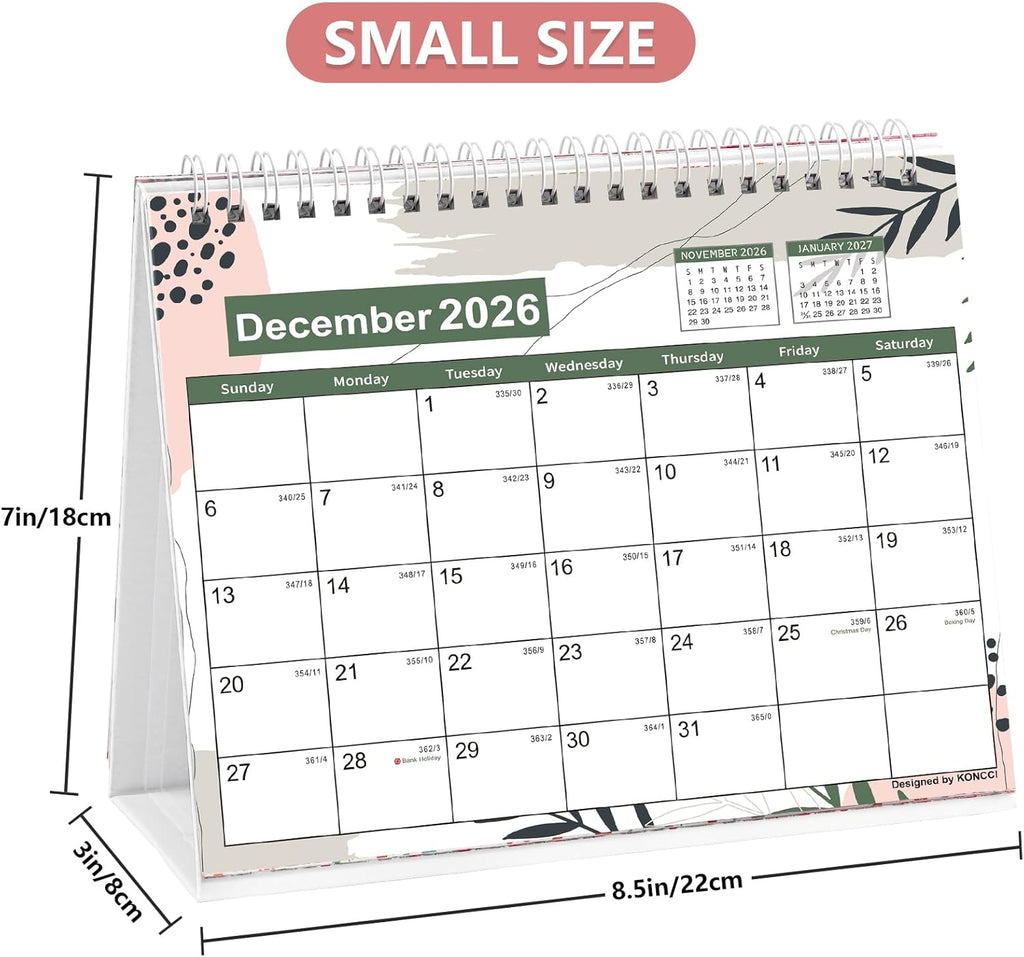 Koncci Small Desk Calendar 2026-2027, Desktop Calendar Oct.2026-Dec.2027