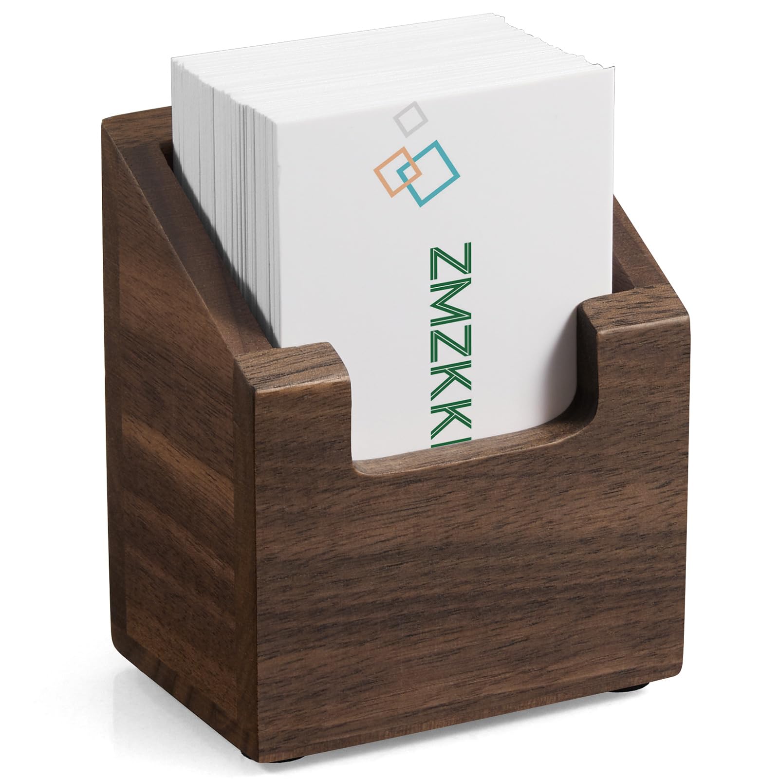Acacia Wood Business Card Holder for Desk - Vertical Business Card Display Stand - Wooden Business Card Organizer for Office Tabletop Desktop