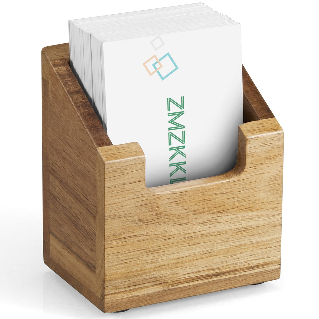 Acacia Wood Business Card Holder for Desk - Vertical Business Card Display Stand - Wooden Business Card Organizer for Office Tabletop Desktop