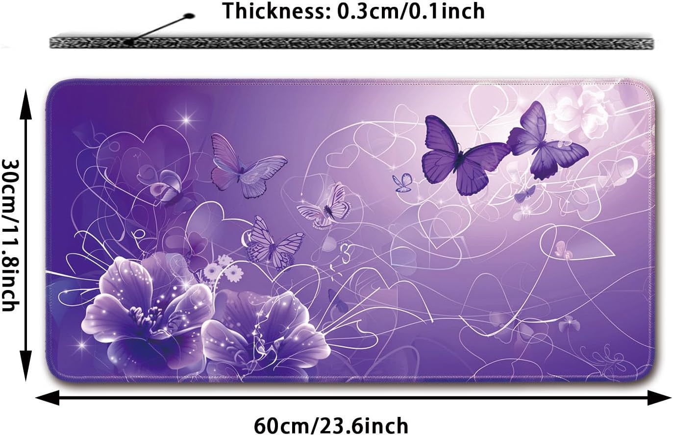 Keyboard Mat, Large Mouse Pad, Purple Butterfly