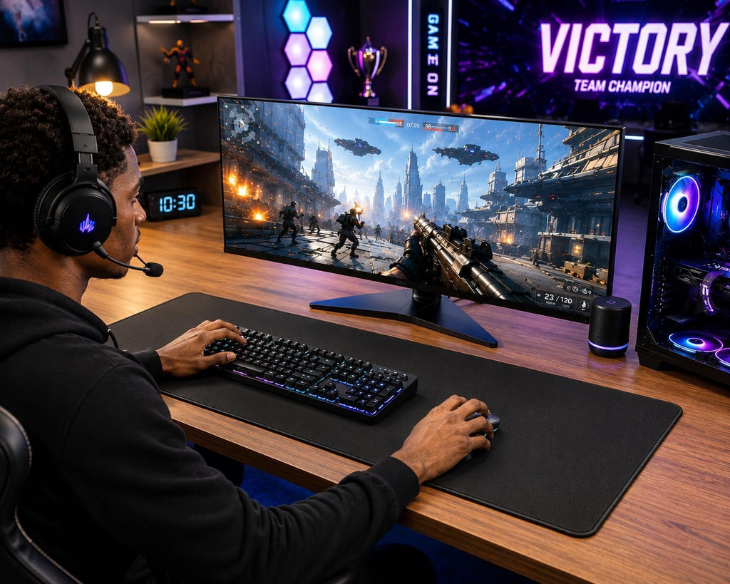 KTRIO Large Gaming Mouse Pad Desk Mat for Gamer, 31.5" x 11.8", Black, XL