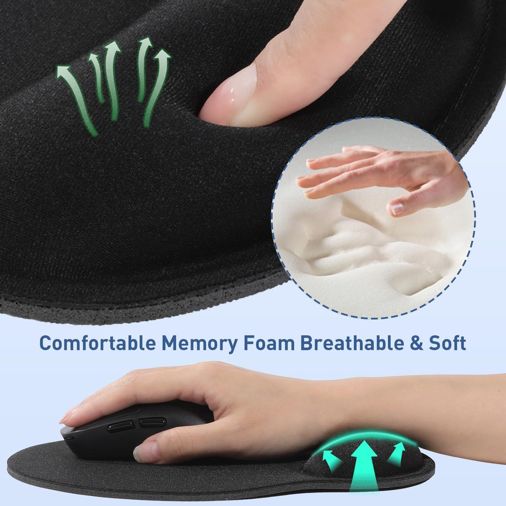 2 Pack Ergonomic Gaming Mouse Pad with Wrist Support—Black