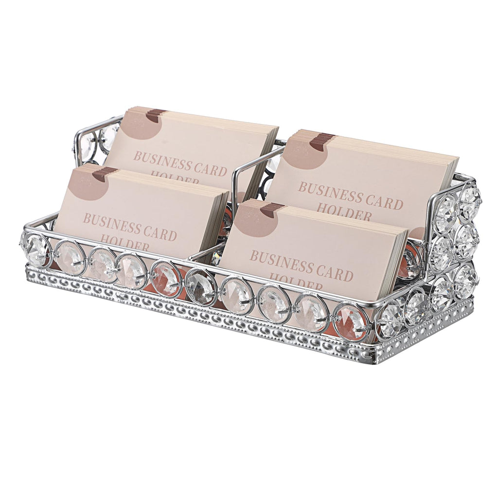 Hipiwe 2 Tiers Crystal Business Card Holder Gold Mirrored Cards Organizer