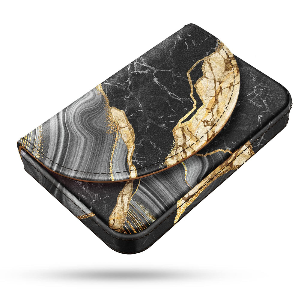 Business Card Holder，PU Leather Business Card Case Color Printing Pattern Card Holder Wallet，Pockets Magnetic Credit Card Holders for Men and Women，Bohemian Leaf