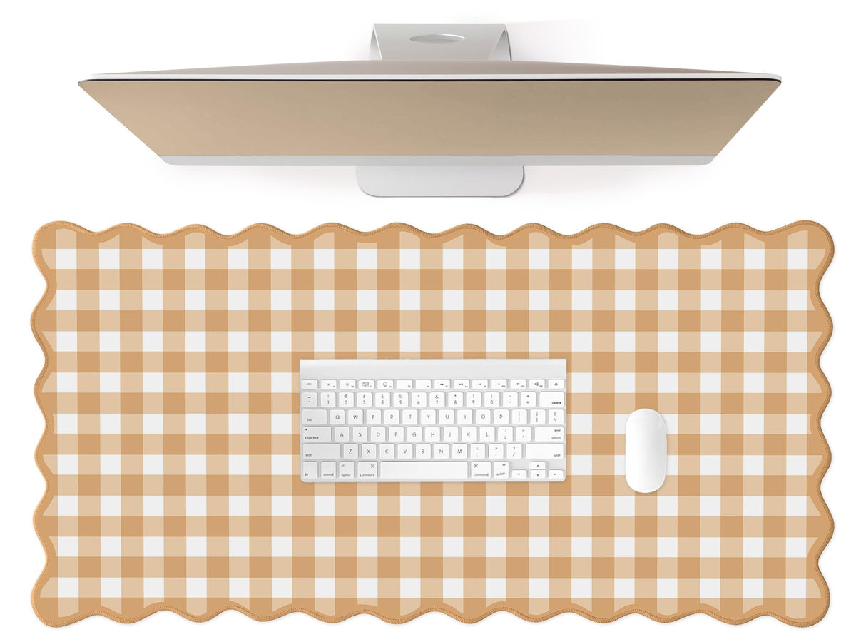 Scalloped‌ Green Checkered Desk Mat Cute Pastel Large Gaming Mouse Pad Gingham Kawaii Cottagecore ‌Vintage‌ Girly Keyboard Computer Mat Aesthetic Desk Pad Accessories Office Decor for Women