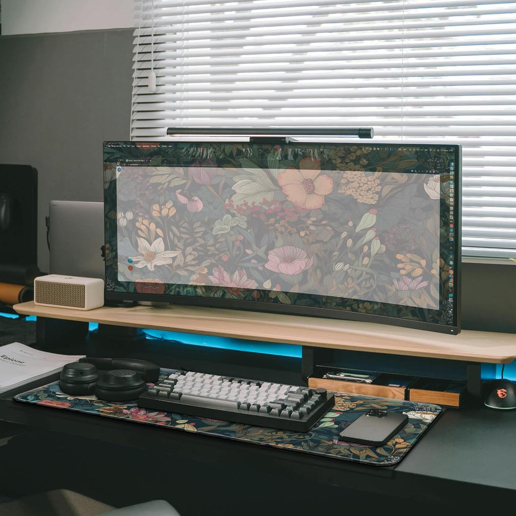 Gaming Mouse Pad, Large 31.5 x 11.8 inches Mousepad, Long Keyboard Pad, Cute Mouse Mat for Computer with Stitched Edges and Non-Slip Base (Wildflower)