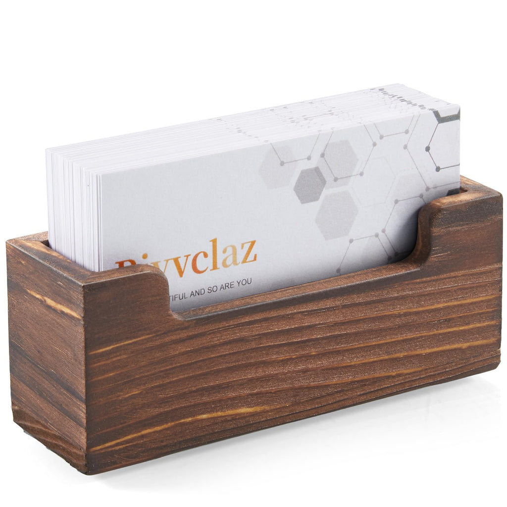 Bivvclaz Business Card Holder Desk, Acacia Wood Business Card Organizer Desktop Business Card Display Stand for Office Tabletop Exhibition, Small Business Essentials