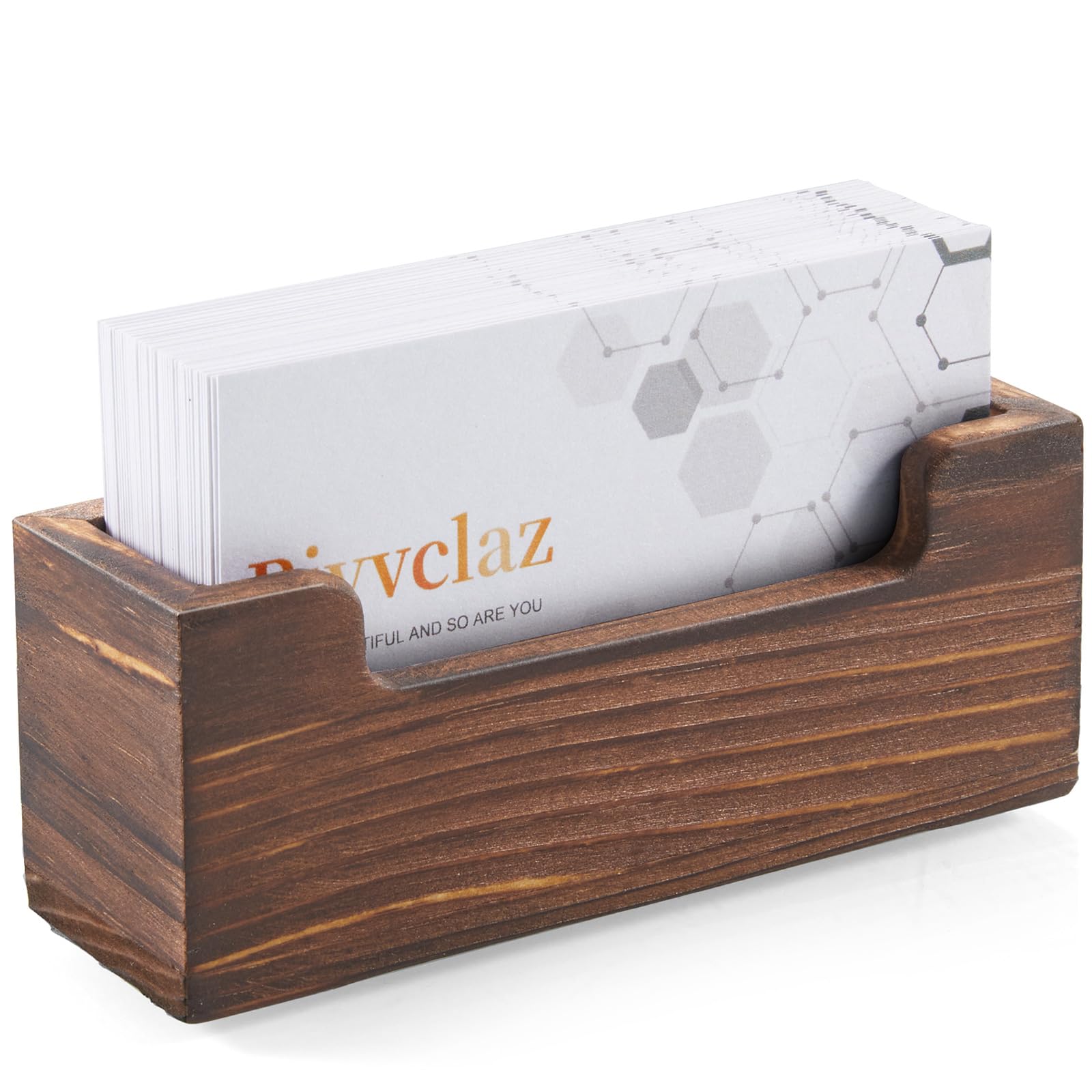 Bivvclaz Business Card Holder Desk, Acacia Wood Business Card Organizer Desktop Business Card Display Stand for Office Tabletop Exhibition, Small Business Essentials