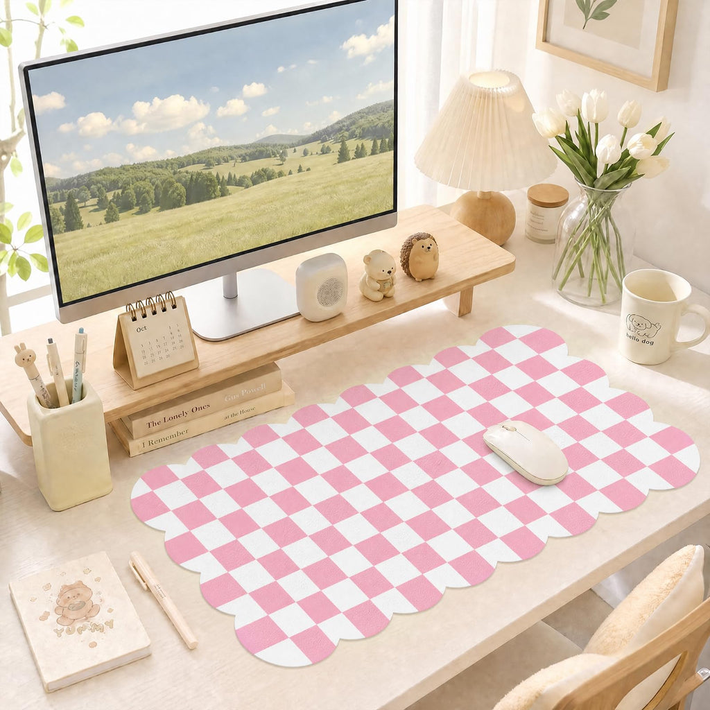 Scalloped Desk Mat,31.5"x15.7" Large Mouse Pad for Desk Pad,Beige