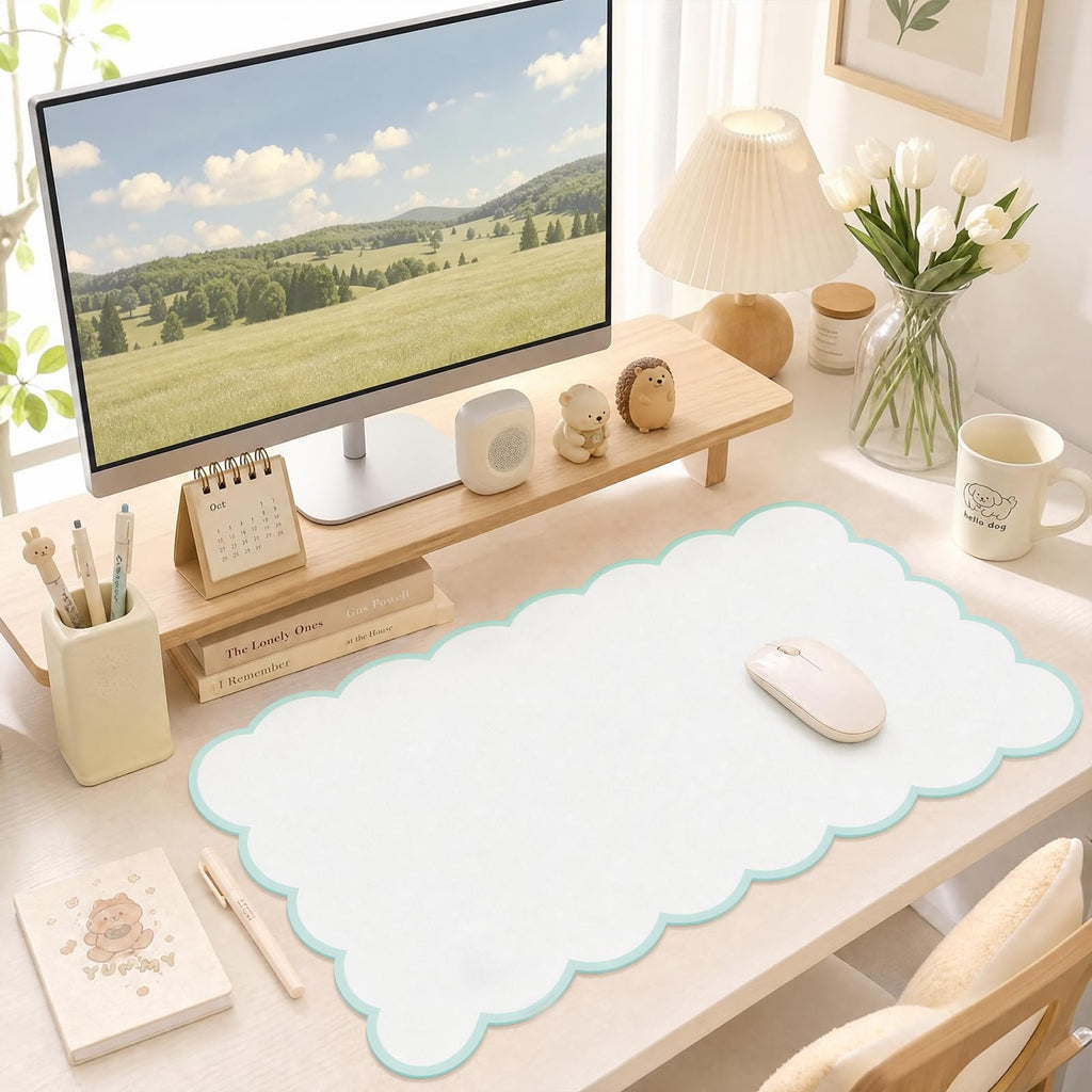 Scalloped Desk Mat,31.5"x15.7" Large Mouse Pad for Desk Pad,Beige