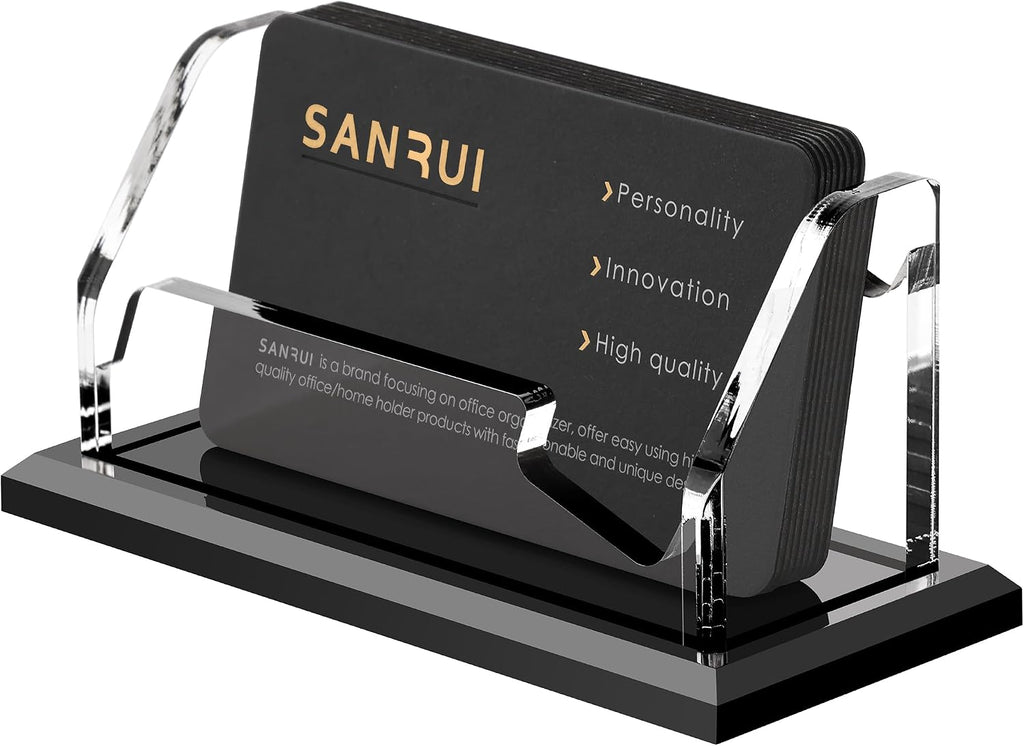 SANRUI Black Business Card Holder for Desk 1 Slot Clear Acrylic Horizontal