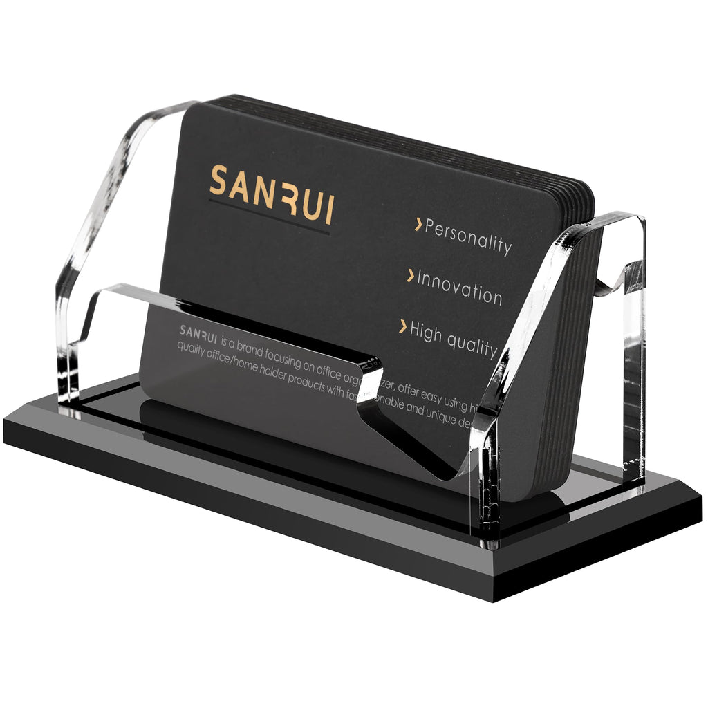 SANRUI Black Business Card Holder for Desk 1 Slot Clear Acrylic Horizontal