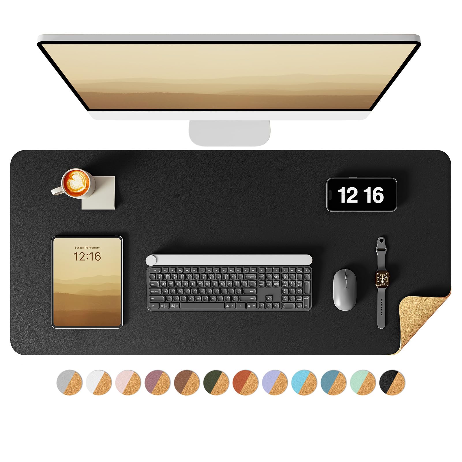 YSAGi Double-Sided Desk Pad, 31.5"x15.7"Leather Desk Mat, Eco Cork Desk Pad Protector,Large Mouse Pad,Waterproof Desk Blotter for Office/Home(Coffee)