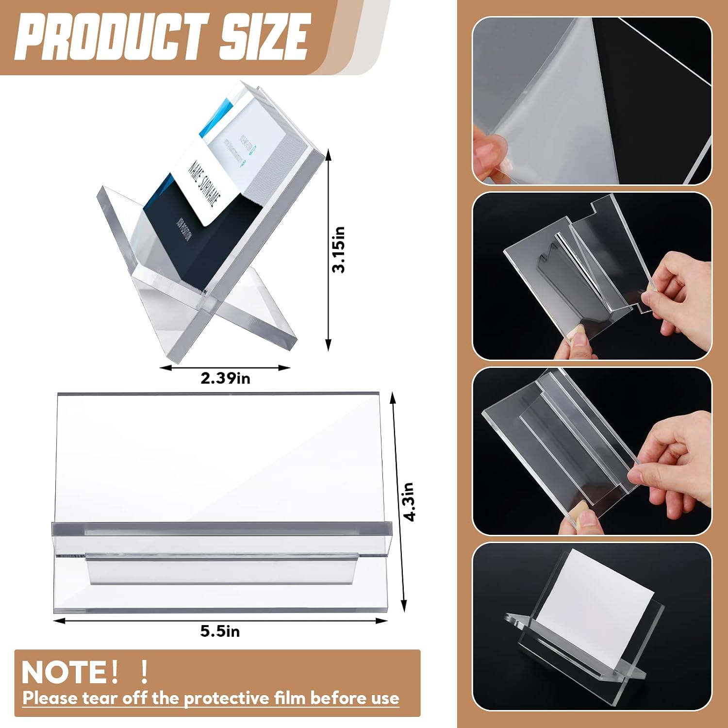 Sintuff 4 Pack Acrylic Business Card Holders, Desktop Card Display Stand
