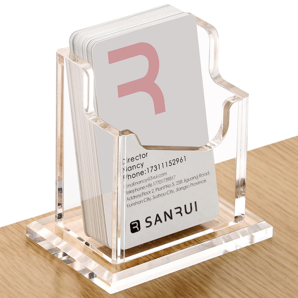 SANRUI Vertical Business Card Holder for Desk，Clear Acrylic Business Card Display Stand，1 Slots ，Holds 50-60 Cards