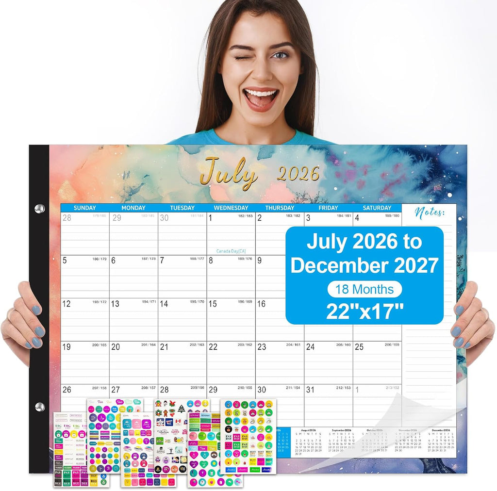 Large Desk Calendar 2026-2027,Jul 2026-Dec 2027,Gannyfer 18-Month Calendar