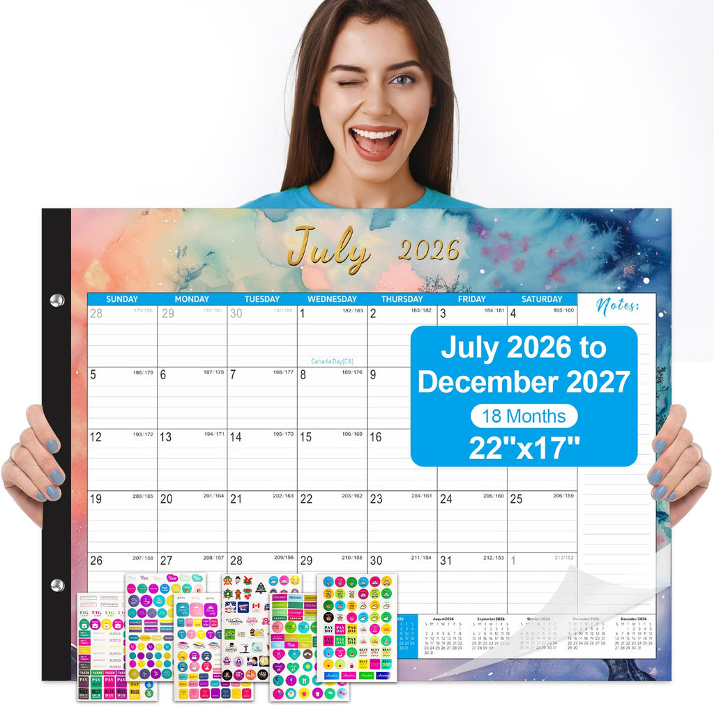 Large Desk Calendar 2026-2027,Jul 2026-Dec 2027,Gannyfer 18-Month Calendar